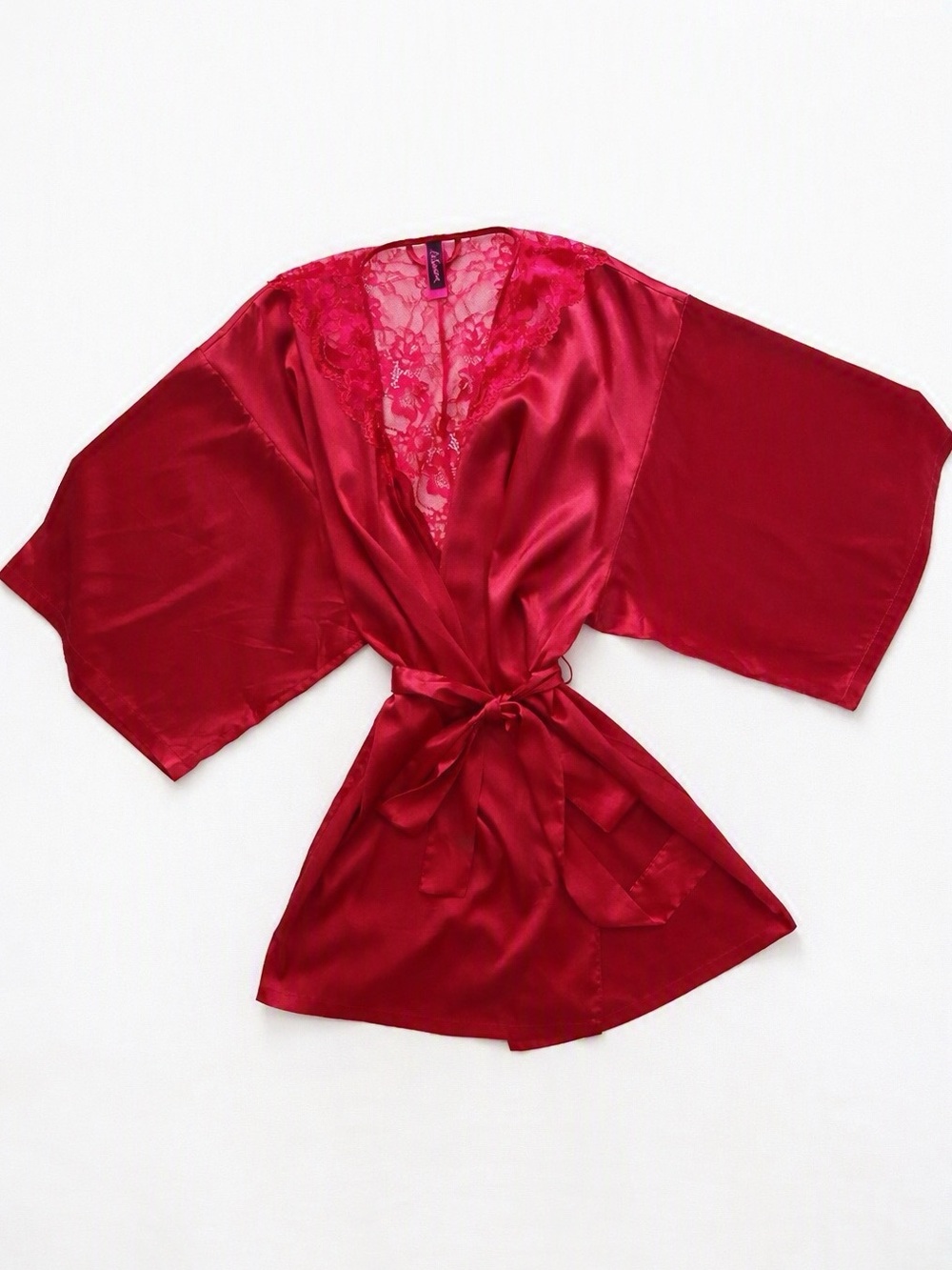 La Senza Red Satin Lace Trim Robe Kimono Size L/XL